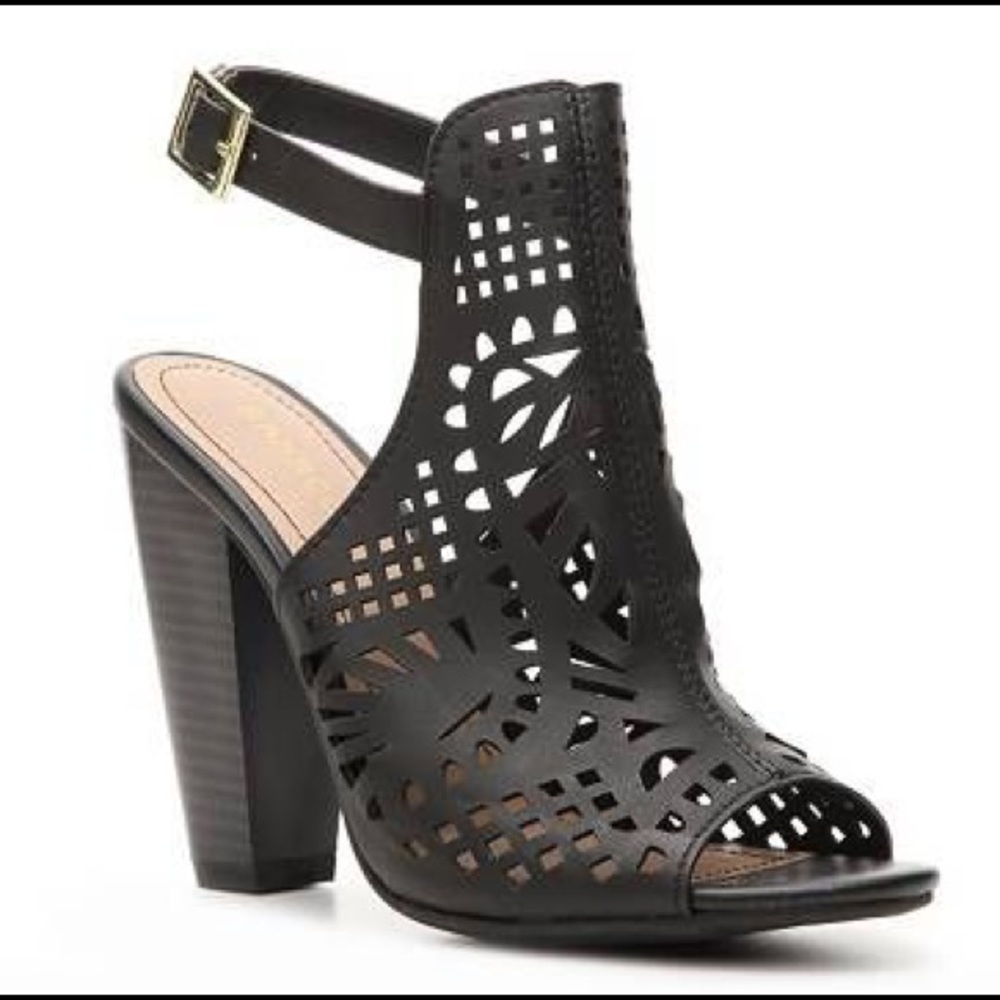 Bamboo cut out peep toe sling back booties mules